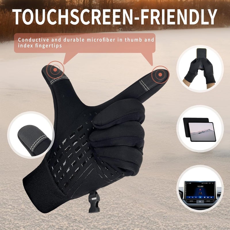 HOPSOOKEN Winter Gloves for Men Women Touch Screen Waterproof Fleece Warm Windproof Thermal Gloves for Running Cycling Driving Hiking - Image 3